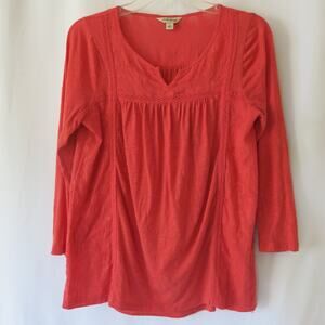 LUCKY BRAND Top Size S Women Long Sleeve Boho Peasant Notched Neck Red/Orange